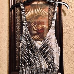 NWT Seven Islands Black & White Patterned Maxi Dress. Gold threaded. Fits like L